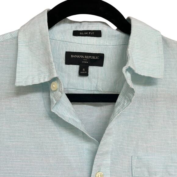 NWOT Banana Republic Men's Slim Fit Blue Linen Button Down Size Small - Picture 2 of 4